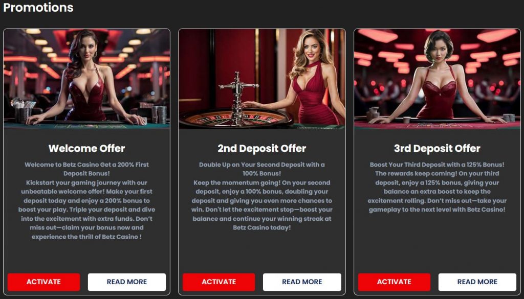 Betz Casino welcome bonus offer