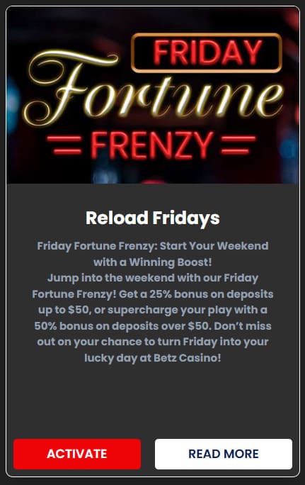 Reload bonus Betz Casino
