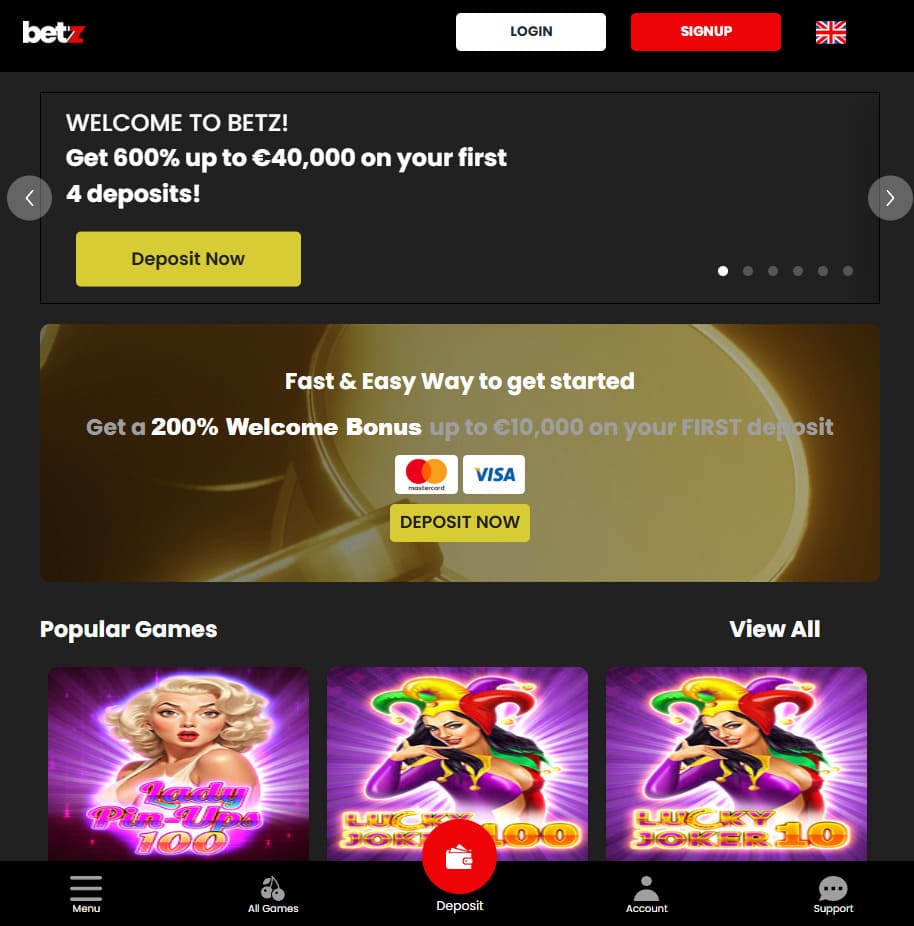 Betz Casino mobile interface Australia