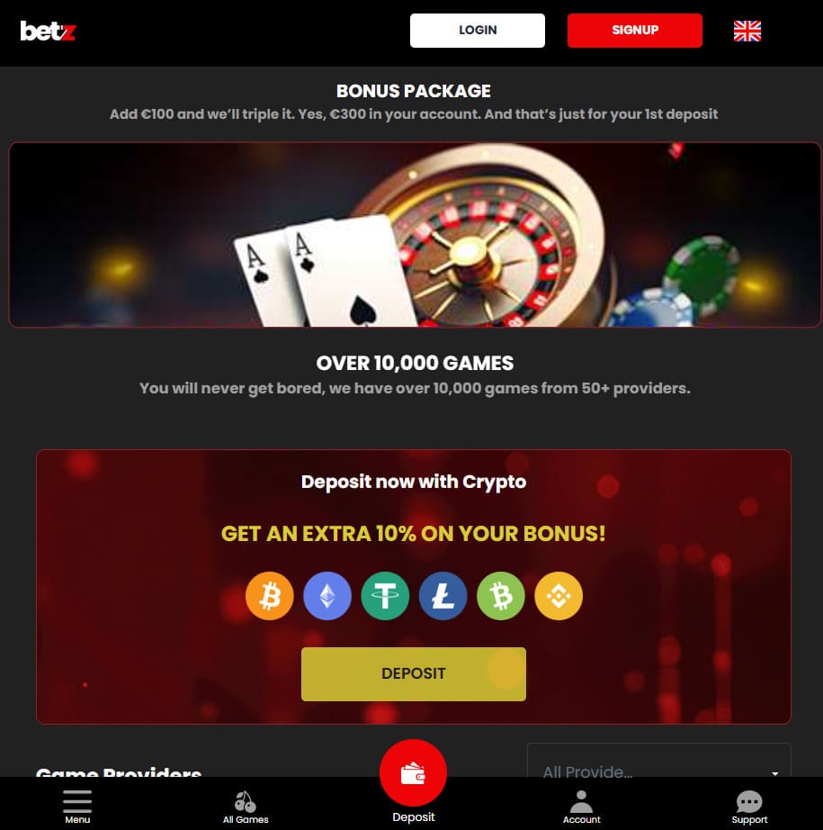 Betz Casino mobile crypto withdrawal